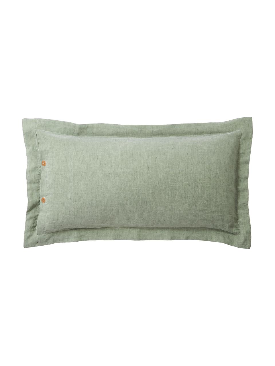 Jacquard Baumwoll-Leinen-Kopfkissenbezug Amita, Webart: Perkal Fadendichte 260 TC, Salbeigrün, B 40 x L 80 cm