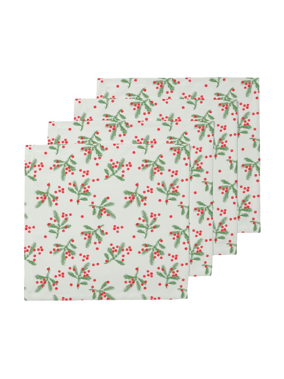 Stoffen servetten Christmas Berries, 4 stuks, Katoen, Rood, groen, 40 x 40 cm