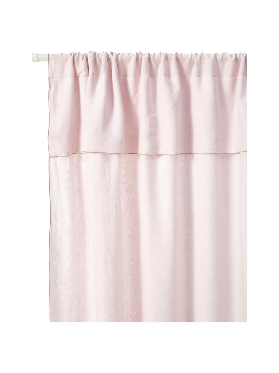 Halbtransparente Leinengardine Eleonara mit Tunnelsaum, 2 Stück, 100 % Leinen, Hellrosa, B 145 x L 260 cm