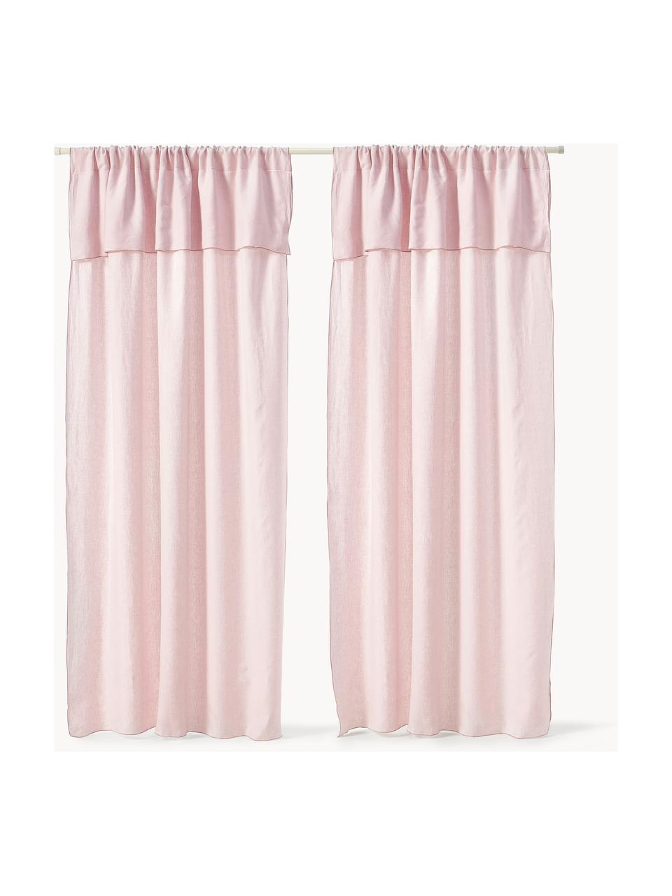 Cortinas semitransparente de lino con dobladillo Eleonara, 2 uds., 100% lino, Rosa claro, An 145 x L 260 cm