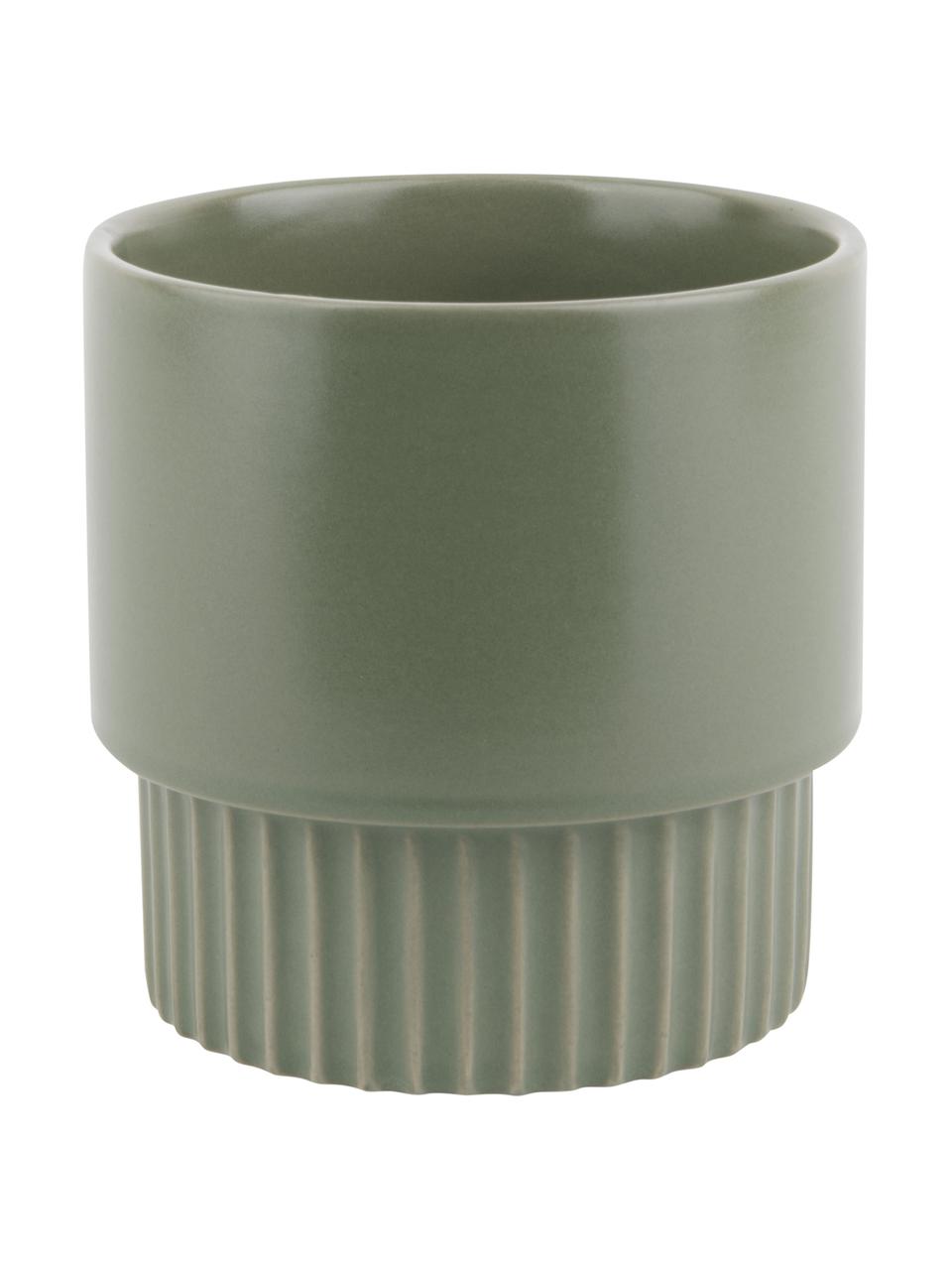 Macetero de cerámica Ribbed, Cerámica, Verde, Ø 13 x Al 14 cm