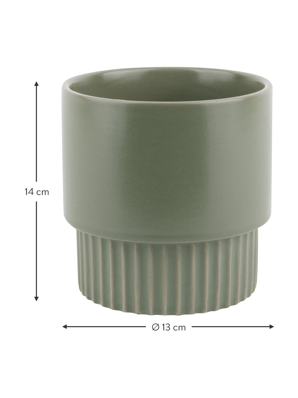 Cache-pot céramique Ribbed, Céramique, Vert, Ø 13 cm x haut. 14 cm