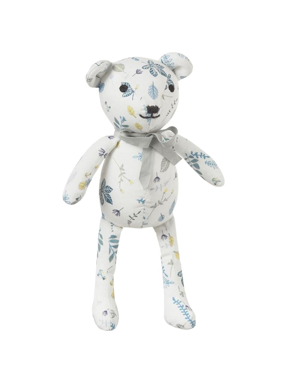 Knuffeldier Teddy van biokatoen, Bekleding: biokatoen, OCS-gecertific, Wit, blauwtinten, geel, 14 x 28 cm