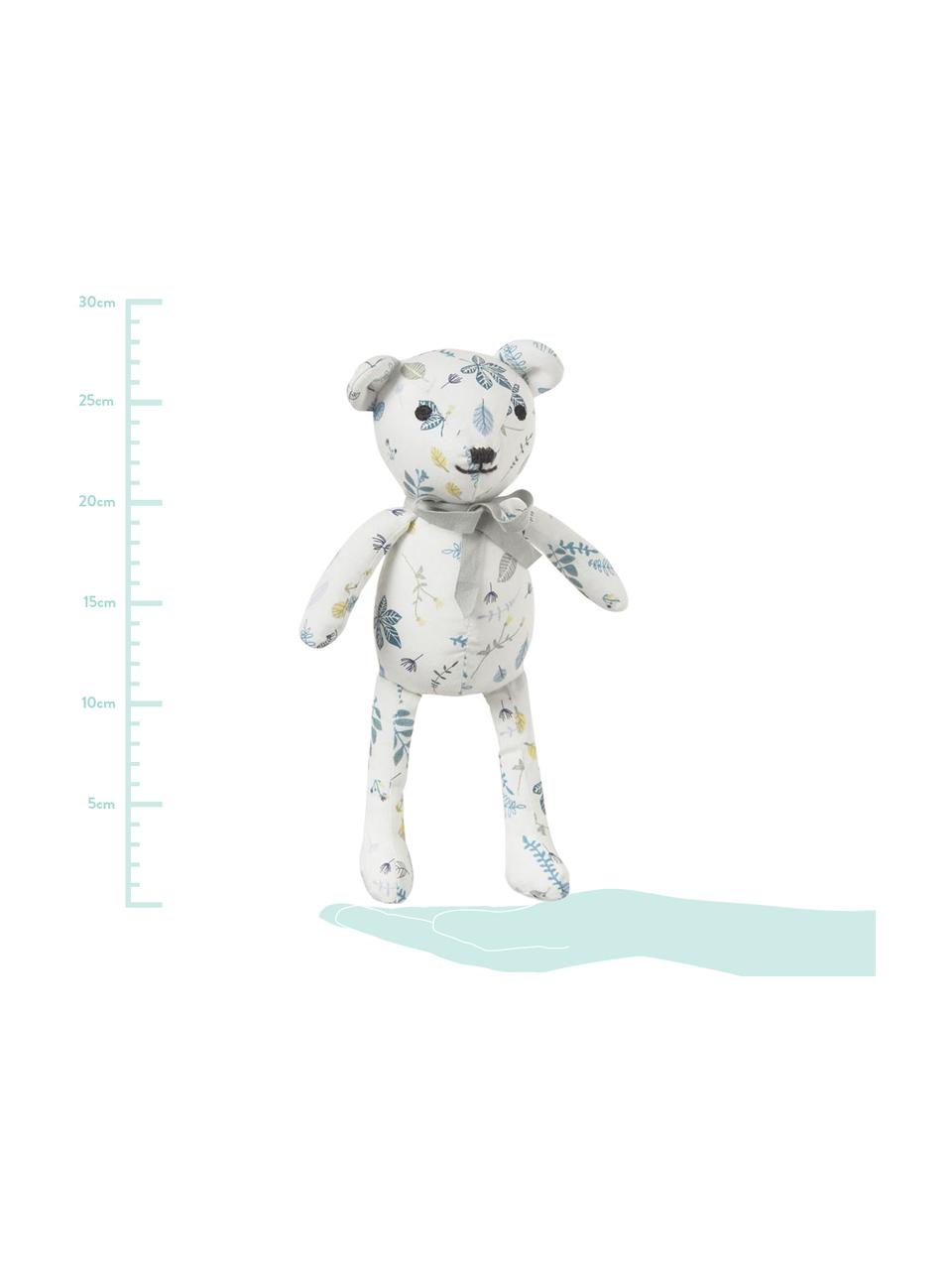 Knuffeldier Teddy van biokatoen, Bekleding: biokatoen, OCS-gecertific, Wit, blauwtinten, geel, 14 x 28 cm