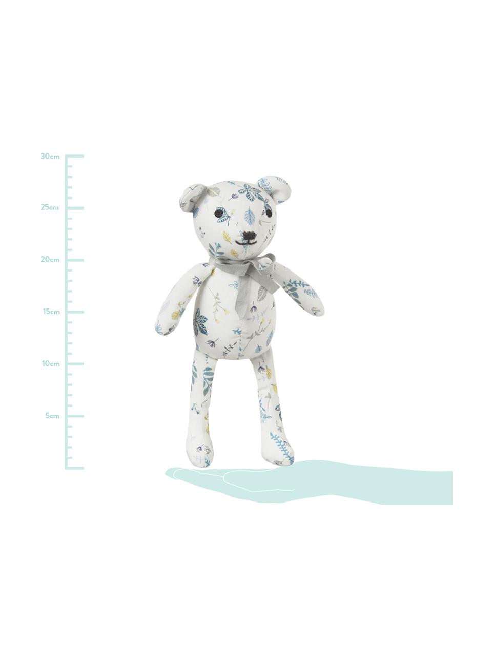 Kuscheltier Teddy aus Bio-Baumwolle, Bezug: 100% Biobaumwolle, OCS-ze, Weiss, Blautöne, Gelb, 14 x 28 cm