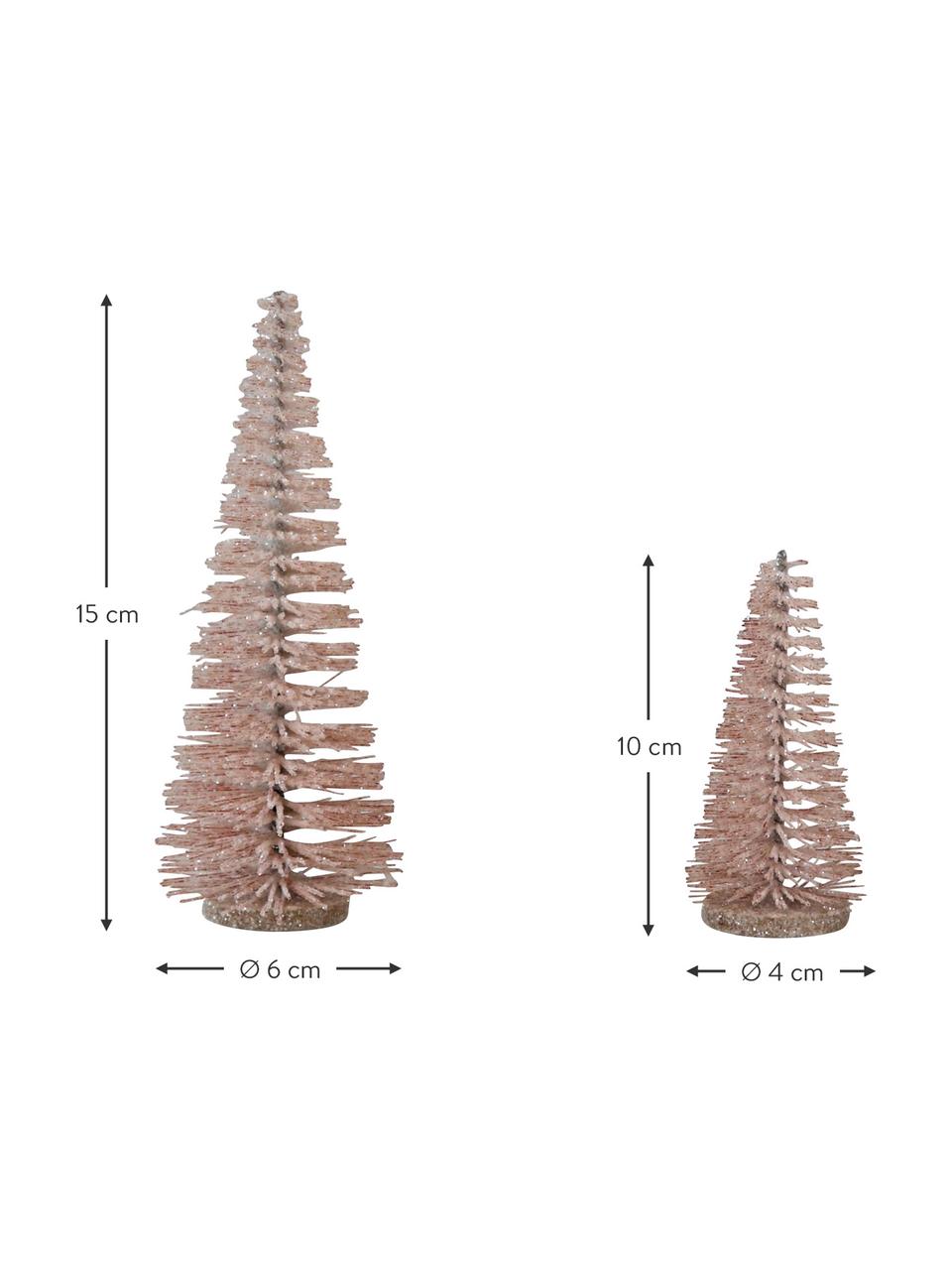 Sapins décoratifs Glam, 4 élém., Plastique, métal, Rose, Lot de différentes tailles