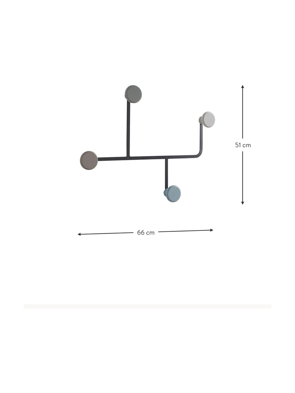 Nástěnný kovový věšák Clint, Černá, více barev, Š 66 cm, V 51 cm