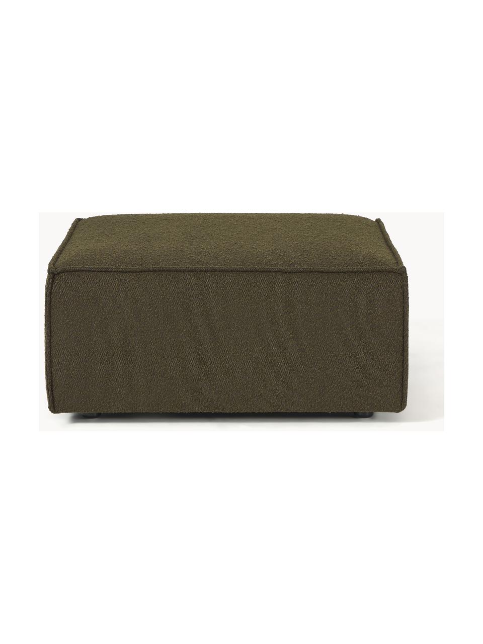 Reposapiés puf en tejido bouclé Lennon, Tapizado: tejido bouclé (100% polié, Estructura: madera contrachapada de p, Patas: plástico Este producto es, Bouclé verde oliva, An 88 x F 88 cm