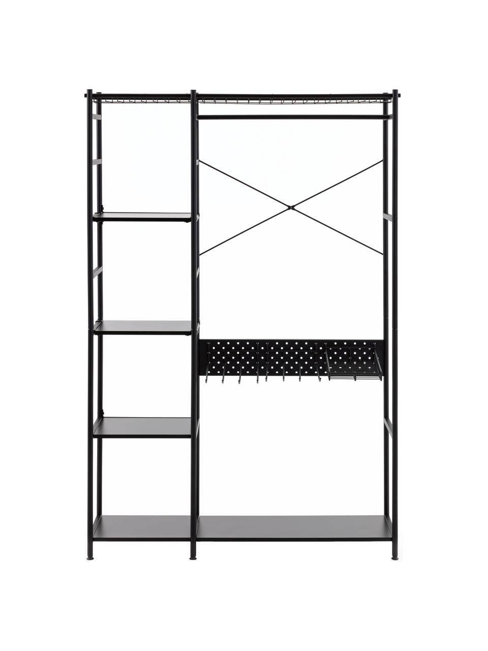 Deurloze metalen kledingkast Storn, Frame: gelakt metaal, Plank: spaanplaat, Zwart, B 120 cm x H 182 cm