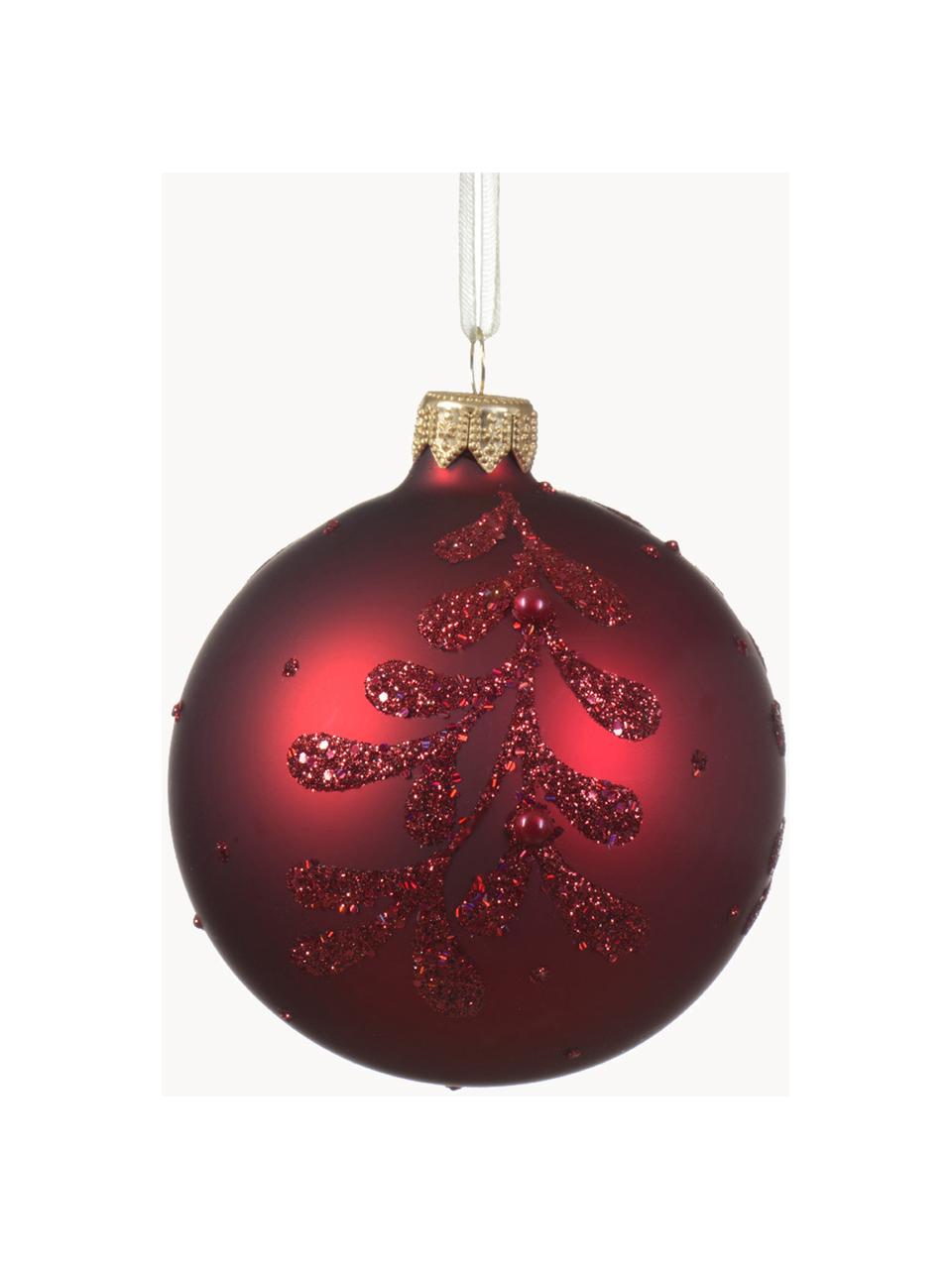 Bolas de Navidad Pearl, 6 uds., Vidrio, Rojo vino, Ø 8 cm