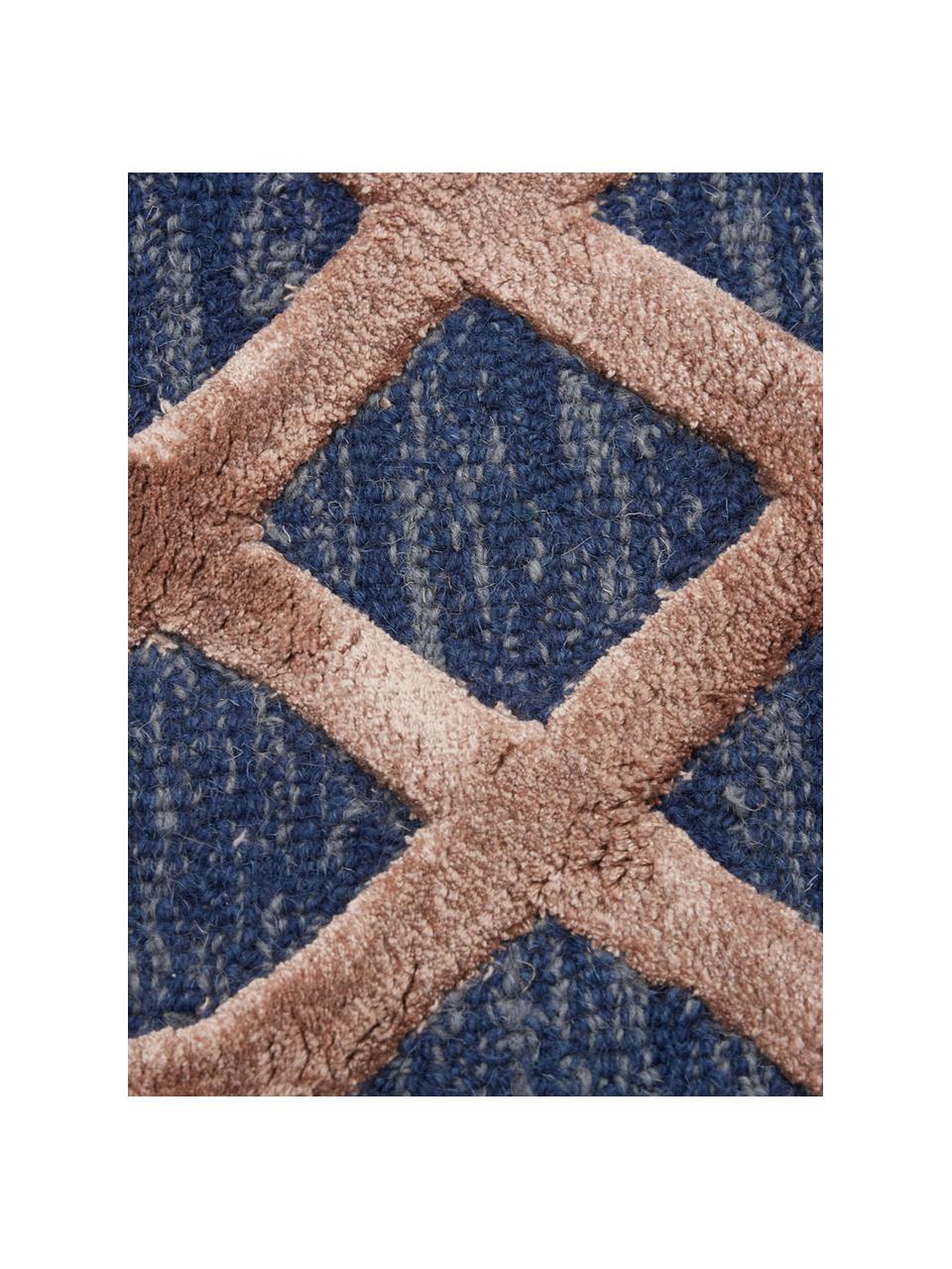Ručně tkaný vlněný koberec s různou výškou povrchu Vegas, Tmavě modrá, hnědá, Š 150 cm, D 245 cm (velikost M)