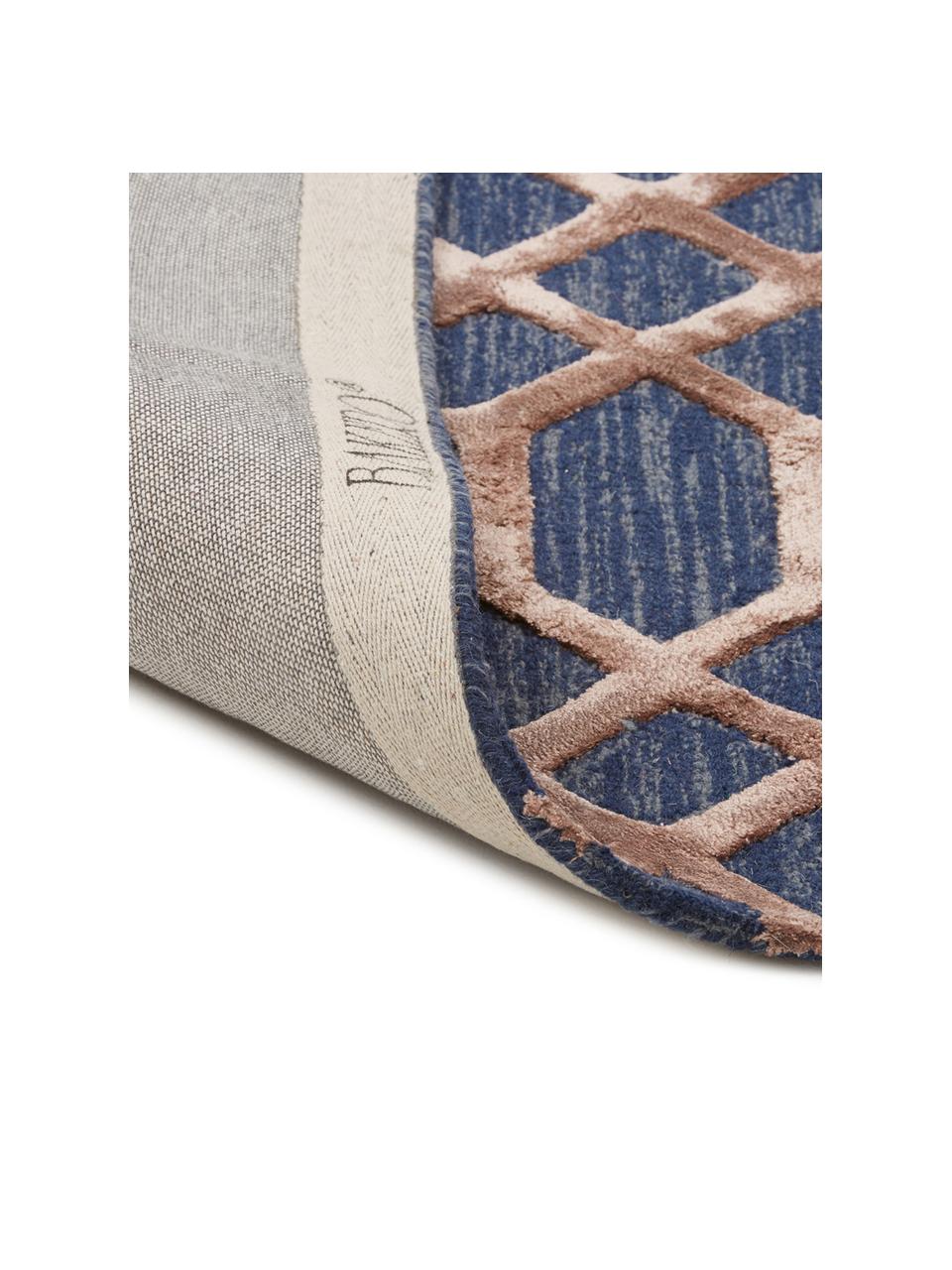 Tappeto in lana taftato a mano con effetto alto-basso Vegas, Retro: 100% cotone Nel caso dei , Blu scuro, marrone, Larg.150 x Lung. 245 cm  (taglia M)