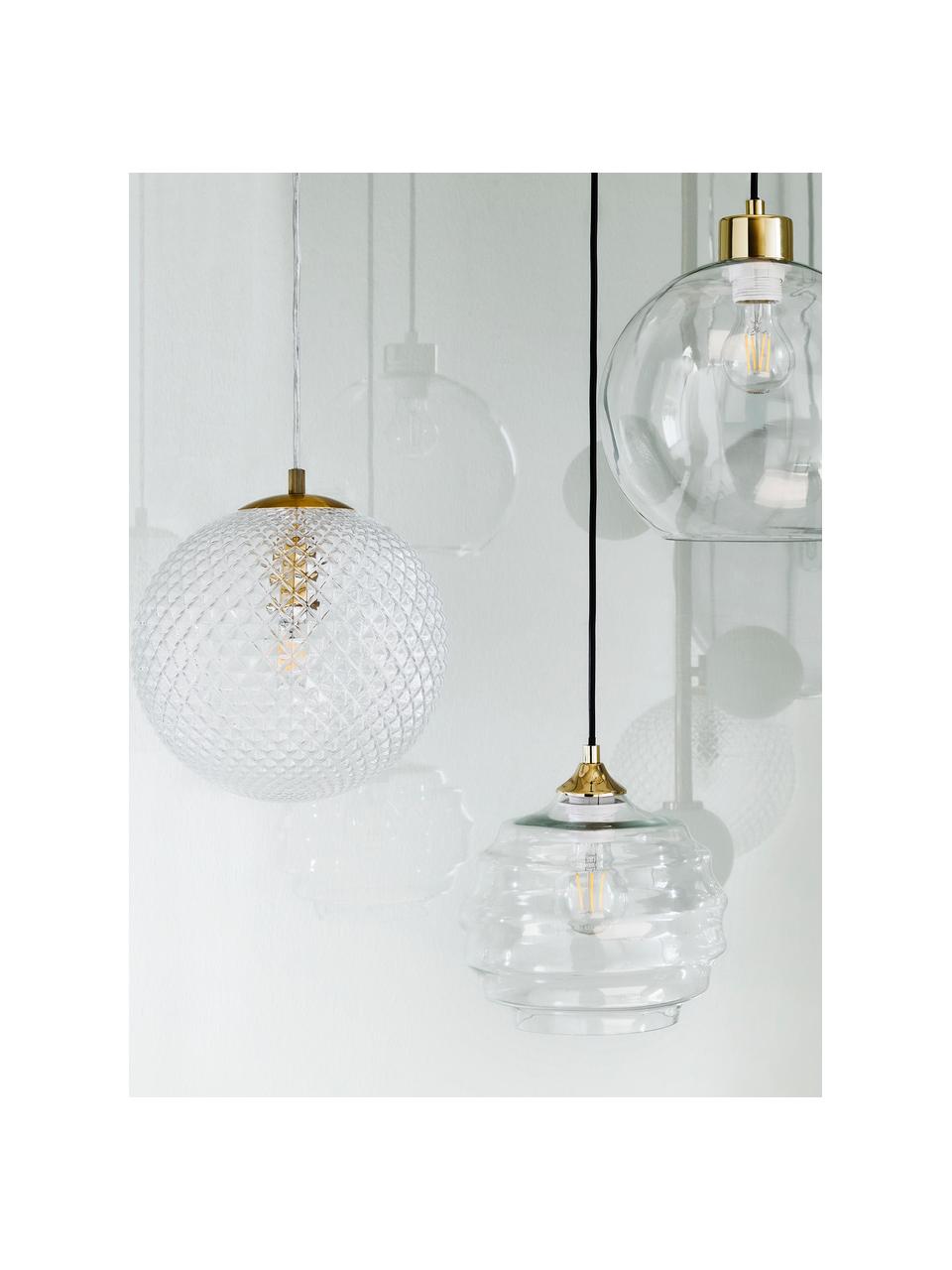 Kleine hanglamp Lorna van glas, Lampvoet: metaal, Lampenkap: glas, Goudkleurig, transparant, Ø 25 cm
