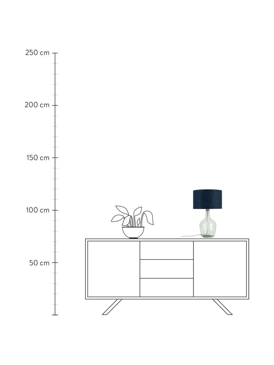 Lámpara de mesa de vidrio reciclado Murano, Pantalla: lino, Cable: cubierto en tela, Azul oscuro, transparente, gris, Ø 32 x Al 34 cm