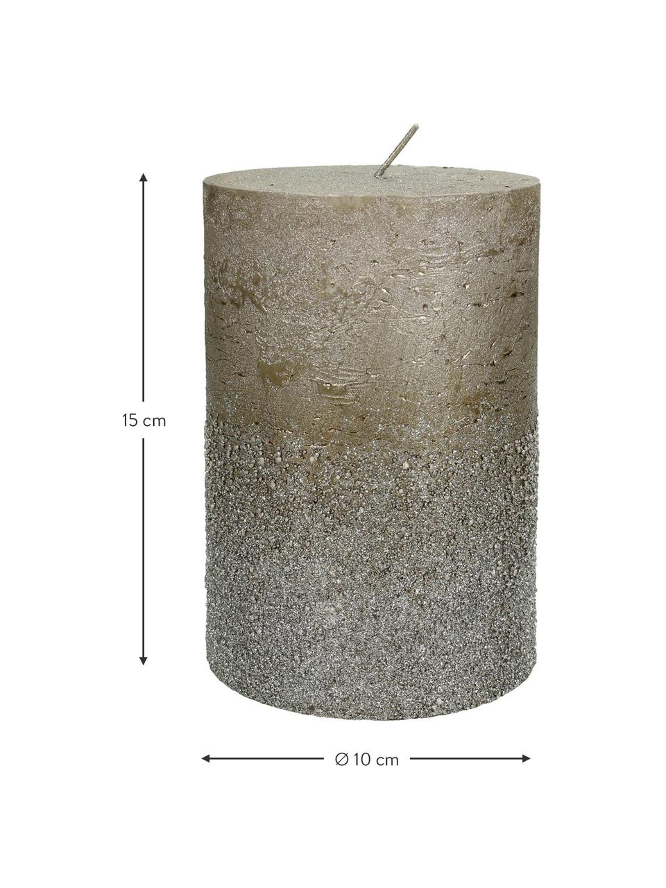 Candela pilastro Glitters, Cera, Grigio, Ø 10 x Alt. 15 cm