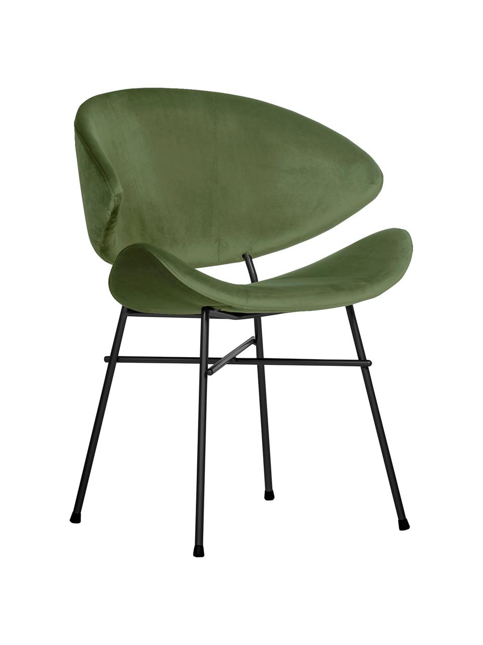 Krzesło tapicerowane z weluru Cheri, Tapicerka: 100% poliester (welur), w, Stelaż: stal malowana proszkowo, Zielony, czarny, S 57 x G 55 cm