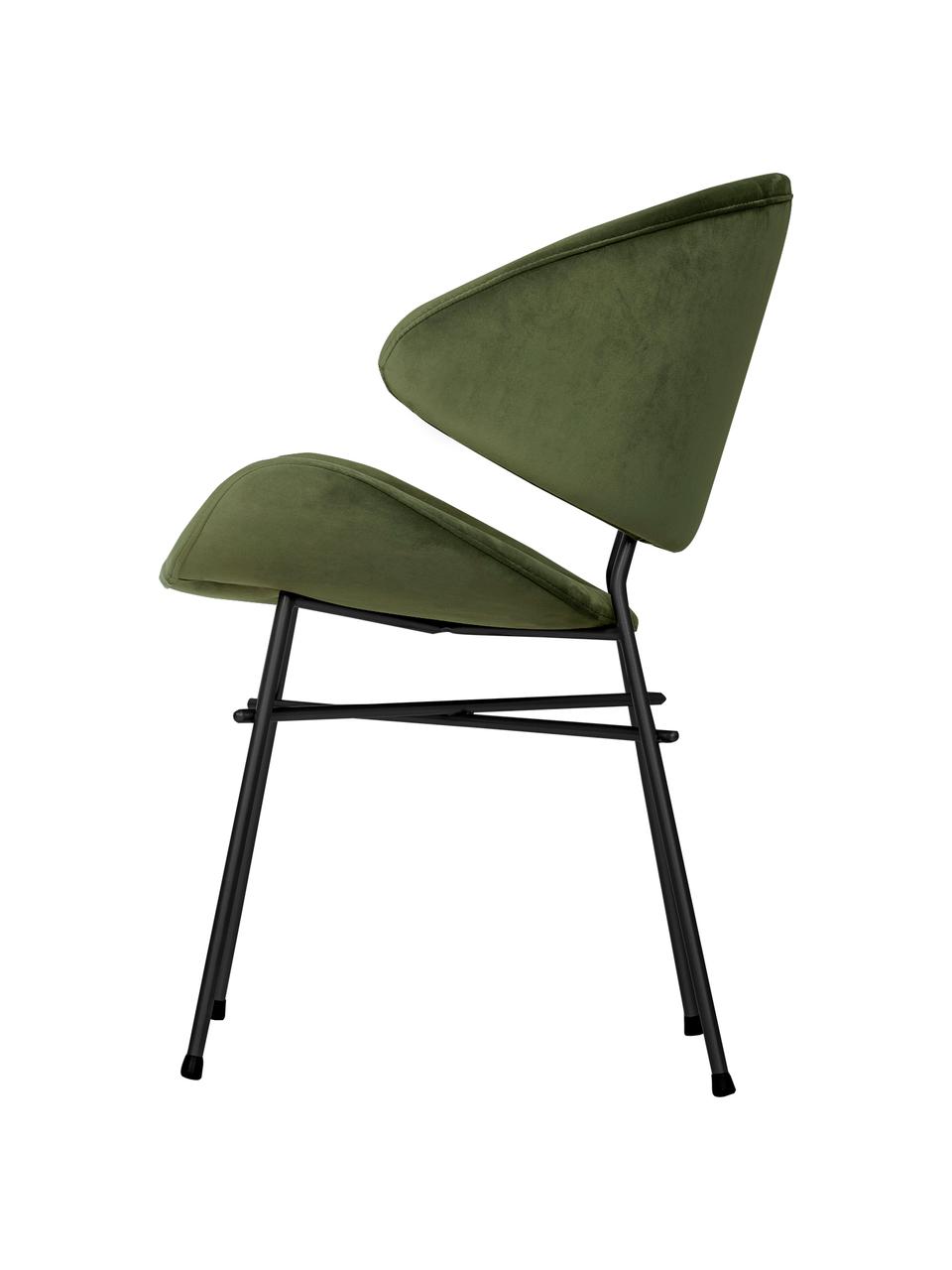 Čalúnená stolička s velúrovým vodoodolným poťahom Cheri, Zamatová zelená, čierna, Š 57 x H 55 cm