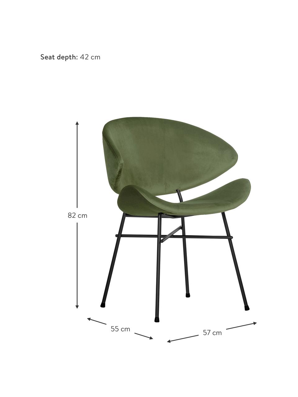Čalouněná židle s velurovým potahem Cheri, s vodoodpudivým potahem, Zelená, černá, Š 57 cm, H 55 cm