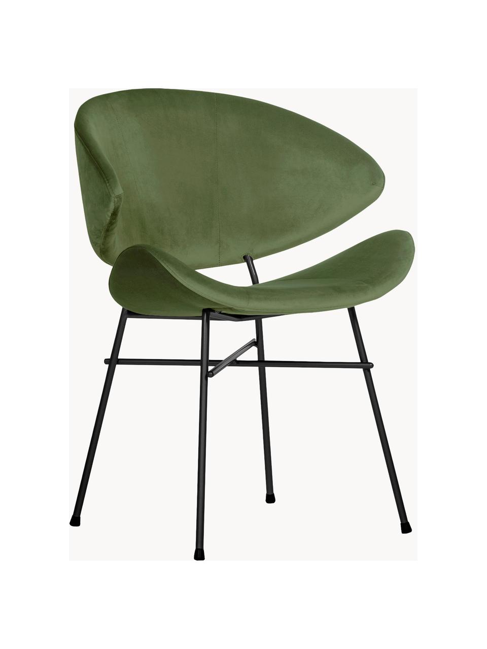 Čalúnená stolička s velúrovým vodoodolným poťahom Cheri, Zamatová zelená, čierna, Š 57 x H 55 cm