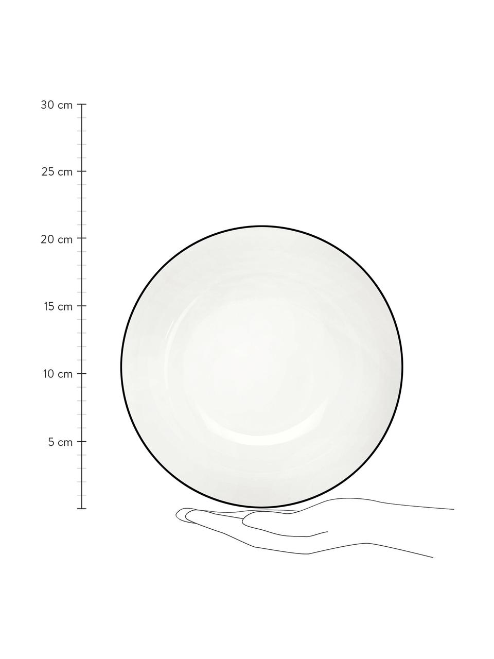 Dessertborden à table ligne noir met zwarte rand, 4 stuks, Beenderporselein (porselein)
Fine Bone China is een zacht porselein, dat zich vooral onderscheidt door zijn briljante, doorschijnende glans., Wit. Rand: zwart, Ø 21 cm