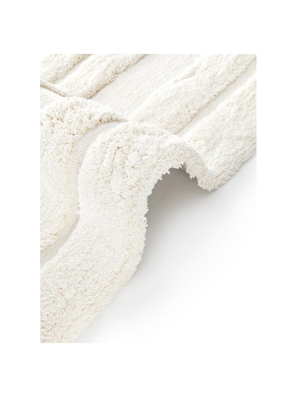 Pluizige hoogpolige loper Genève met verhoogd hoog-laag patroon, Crèmekleurig, B 80 x L 200 cm