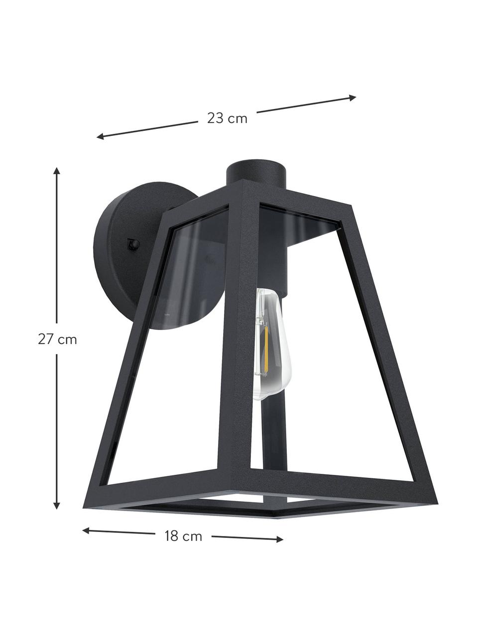 Nástenná lampa do exteriéru so skleneným tienidlom Mirandola, Čierna, Š 18 x V 27 cm