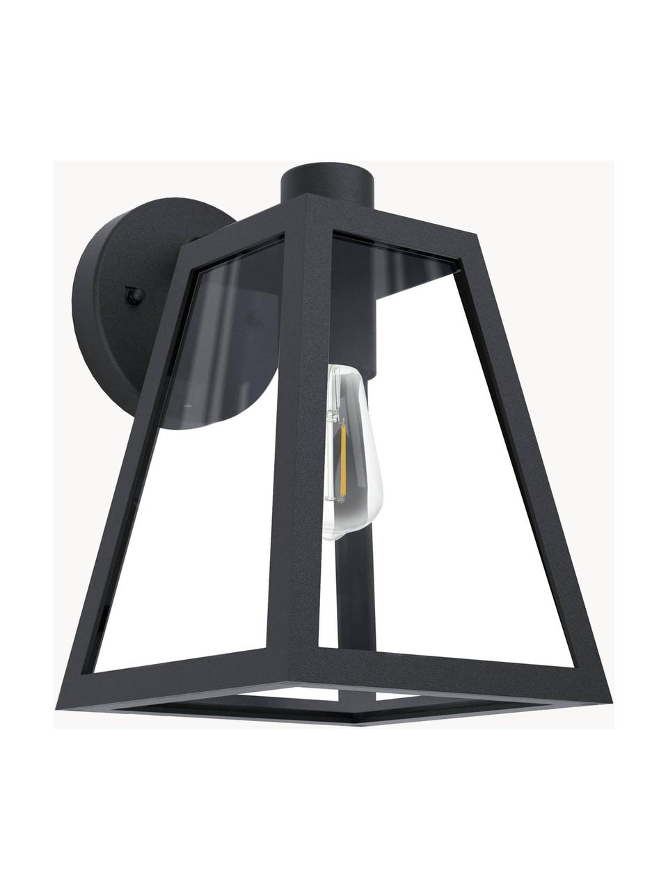 Nástenná lampa do exteriéru so skleneným tienidlom Mirandola, Čierna, Š 18 x V 27 cm