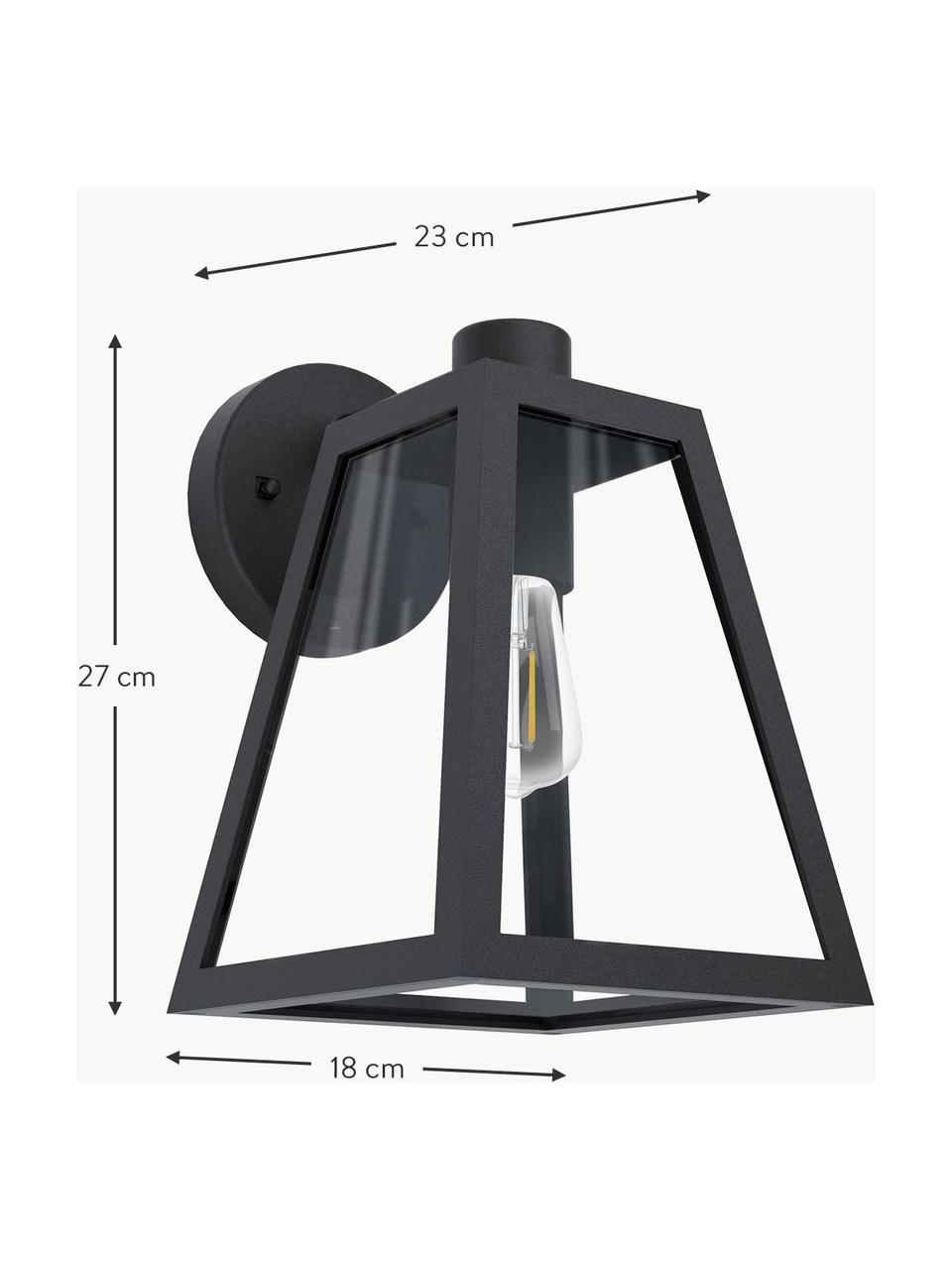 Aplique para exterior Mirandola, Pantalla: vidrio, Estructura: aluminio, Negro, An 18 x F 27 cm