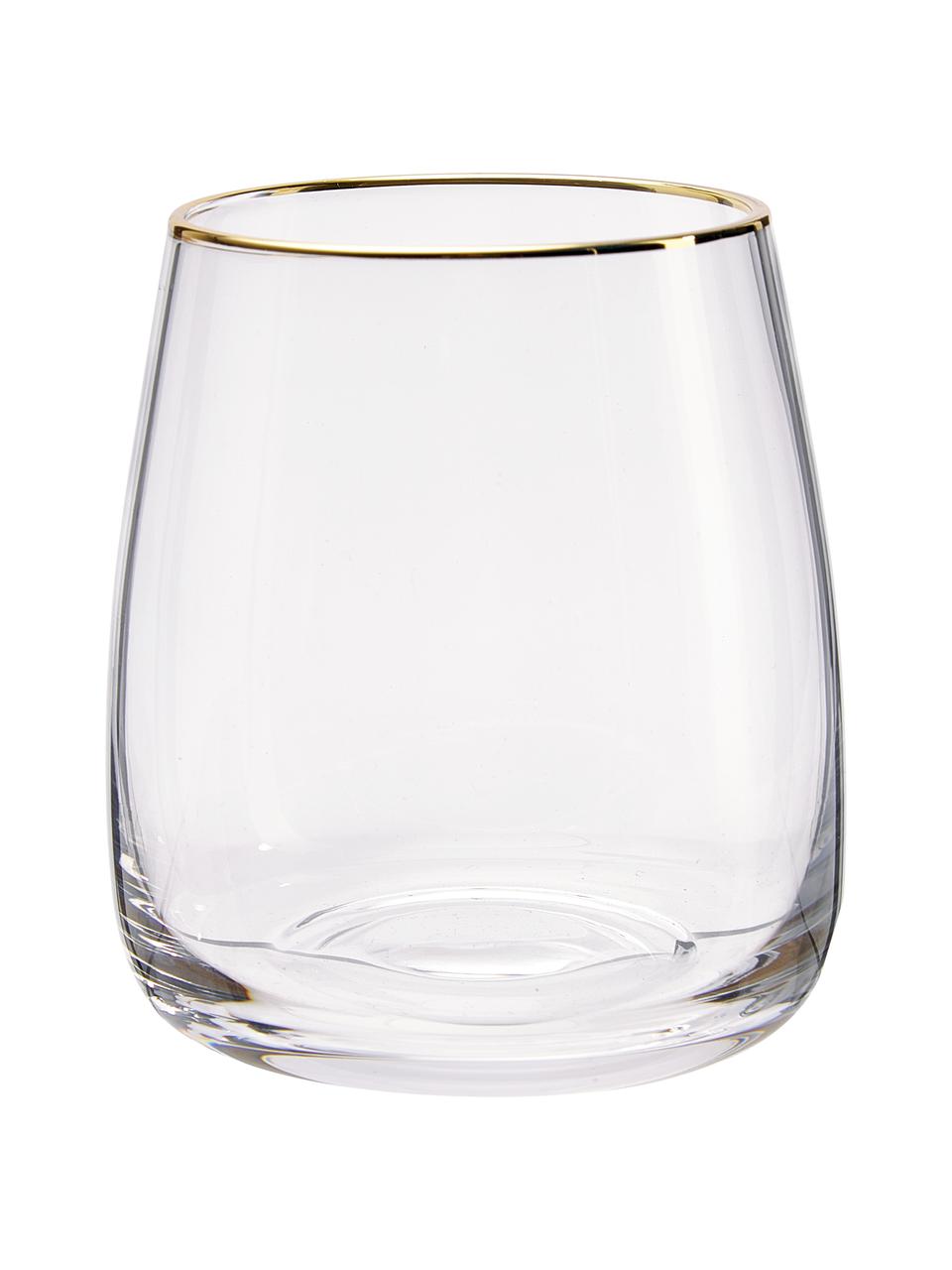 Mundgeblasene Wassergläser Ellery mit Goldrand, 4 Stück, Glas, Transparent mit Goldrand, Ø 9 x H 10 cm