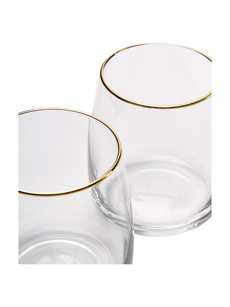 Mondgeblazen waterglazen Ellery met goudkleurige rand, 4 stuks, Glas, Transparant met goudkleurige rand, Ø 9 x H 10 cm