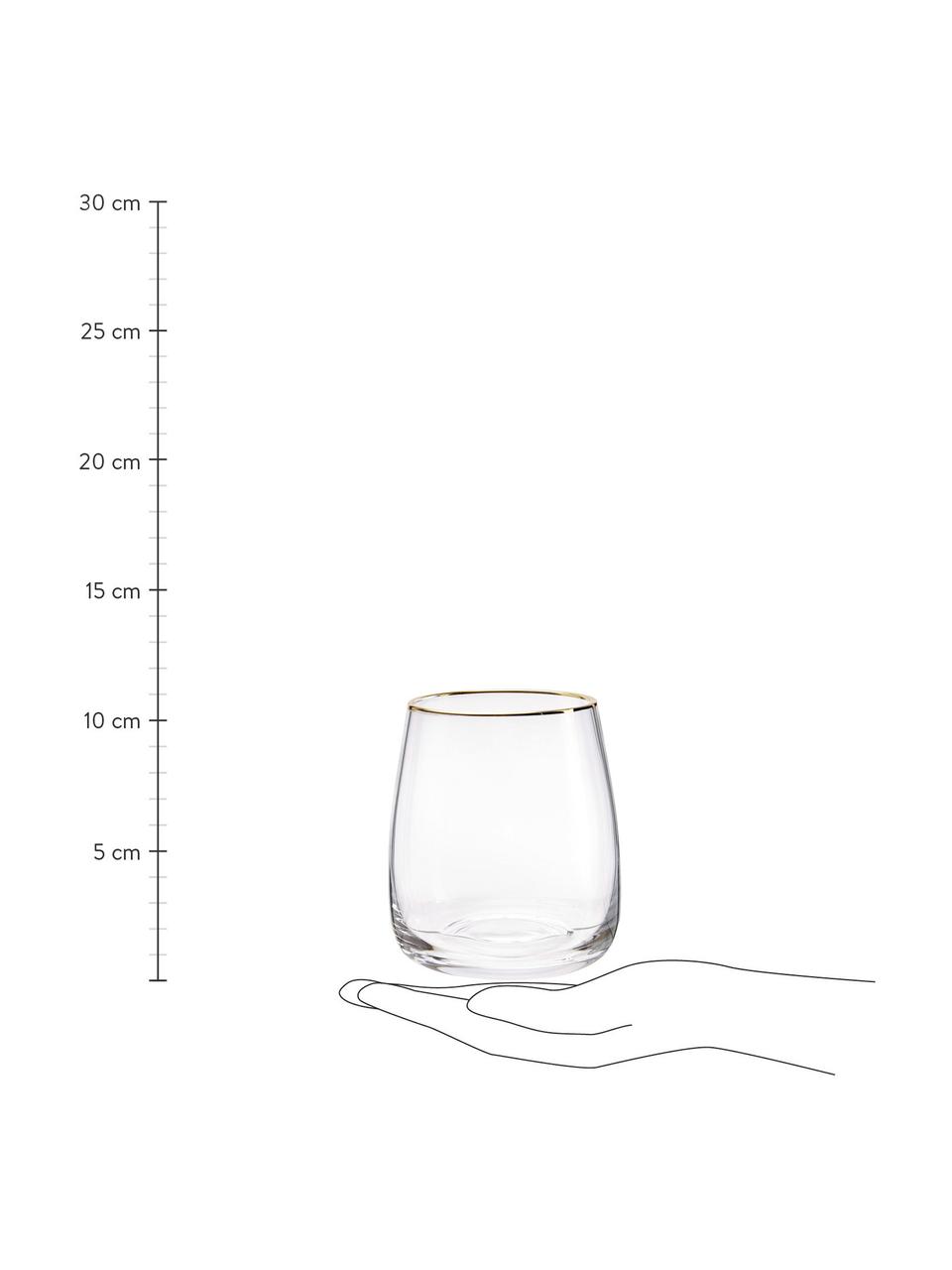 Bicchiere acqua in vetro soffiato con bordo dorato Ellery 4 pz, Vetro, Trasparente con bordo dorato, Ø 9 x Alt. 10 cm