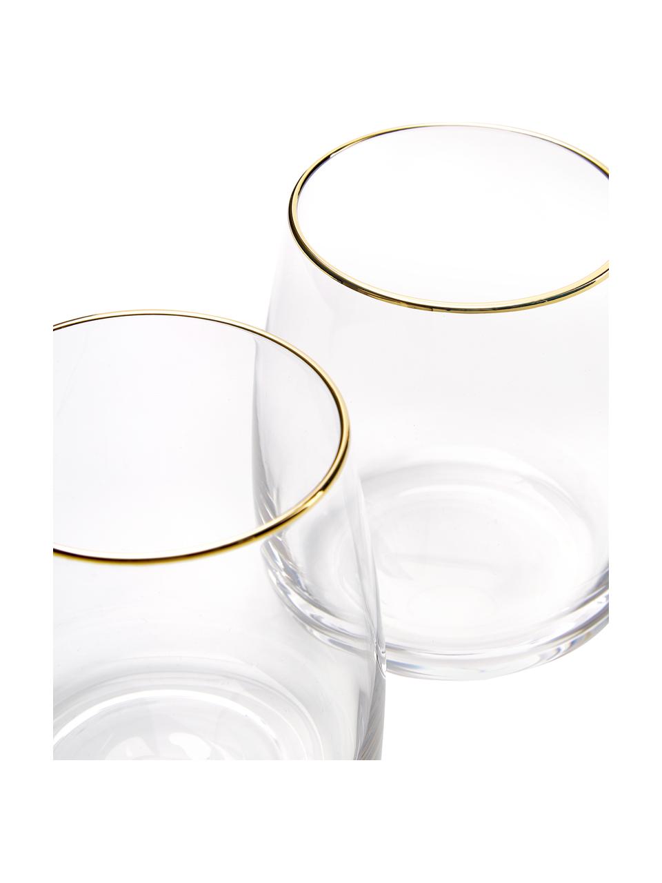 Bicchiere acqua in vetro soffiato con bordo dorato Ellery 4 pz, Vetro, Trasparente con bordo dorato, Ø 9 x Alt. 10 cm