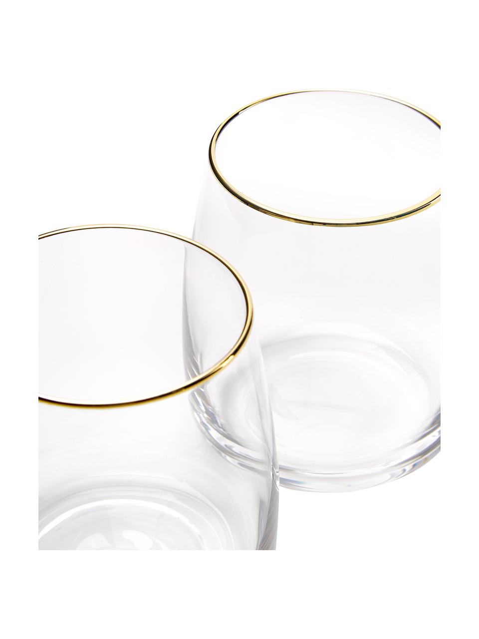 Mondgeblazen waterglazen Ellery met goudkleurige rand, 4 stuks, Glas, Transparant met goudkleurige rand, Ø 9 x H 10 cm