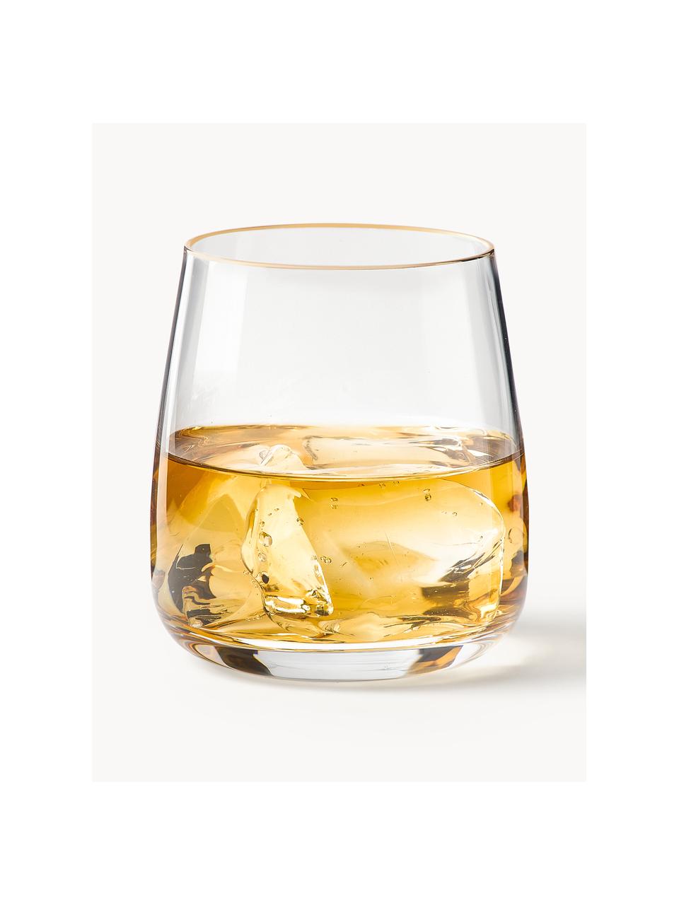 Szklanka ze szkła dmuchanego Ellery, 4 szt., Szkło, Transparentny ze złotą krawędzią, Ø 9 x W 10 cm, 370 ml