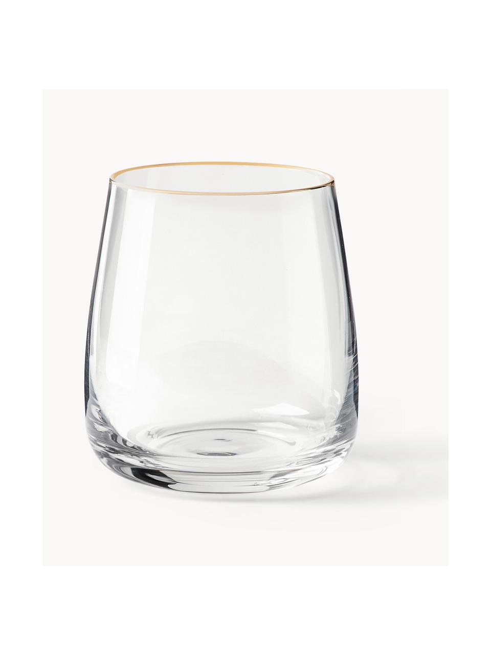 Verres à eau soufflés bouche avec bord doré Ellery, 4 pièces, Verre, Transparent avec bordure dorée, Ø 9 x haut. 10 cm, 370 ml