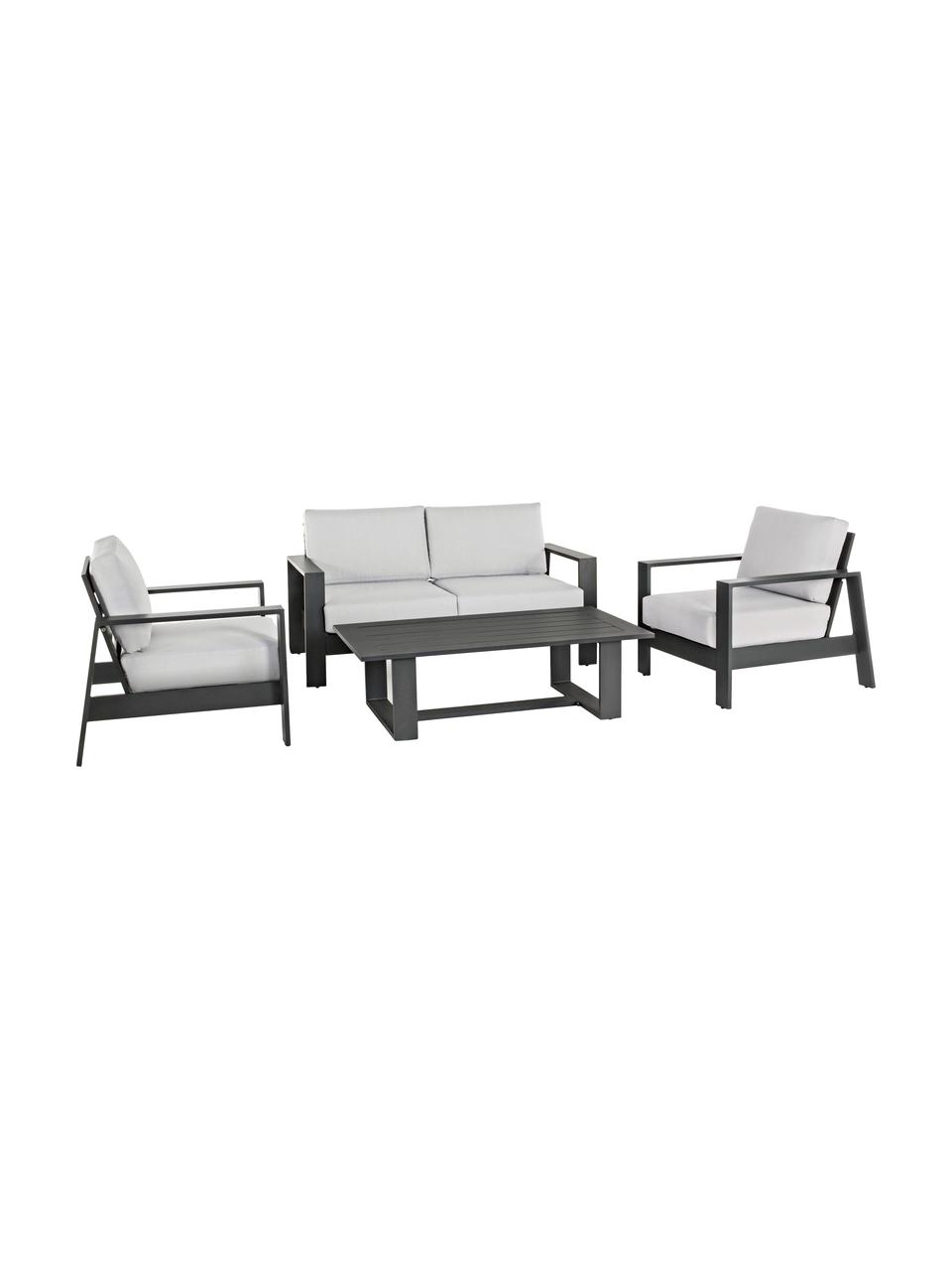 Garten-Lounge-Set Atlantic, 4-tlg., Gestell: Aluminium, pulverbeschich, Bezug: Polyester, Anthrazit, Hellgrau, Set mit verschiedenen Grössen