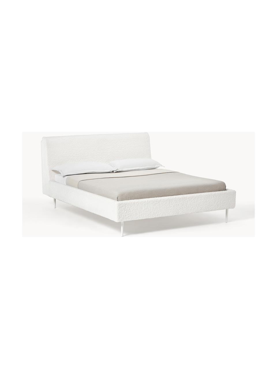 Plyšová čalouněná postel Layla, Bílá, 180 x 200 cm