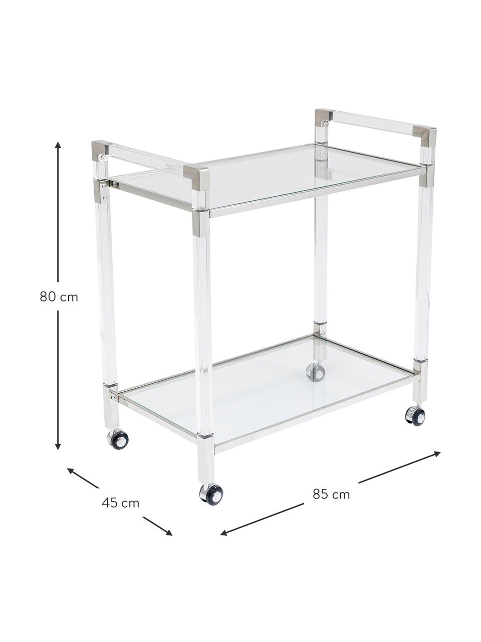 Camarera de vidrio Josy, Estructura: acero pulido, acrílico, Estante: vidrio laminado, Plateado, transparente, An 85 x Al 80 cm