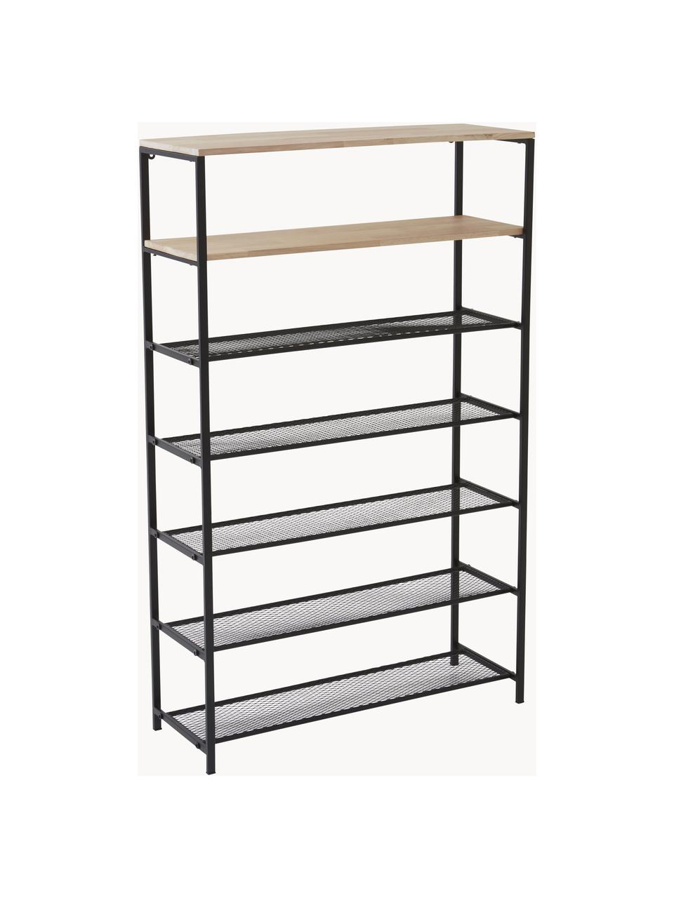 Zapatero de metal Craik, Estantes: tablero de fibras de dens, Estructura: metal con pintura en polv, Negro, madera, An 80 x Al 40 cm