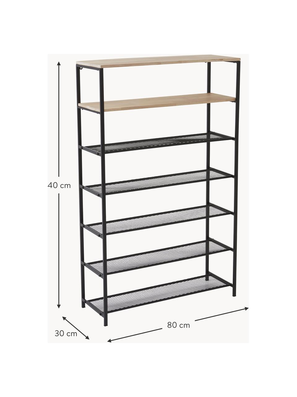 Metalen schoenenrek Craik, Frame: metaal, gepoedercoat, Zwart, hout, B 80 x H 40 cm