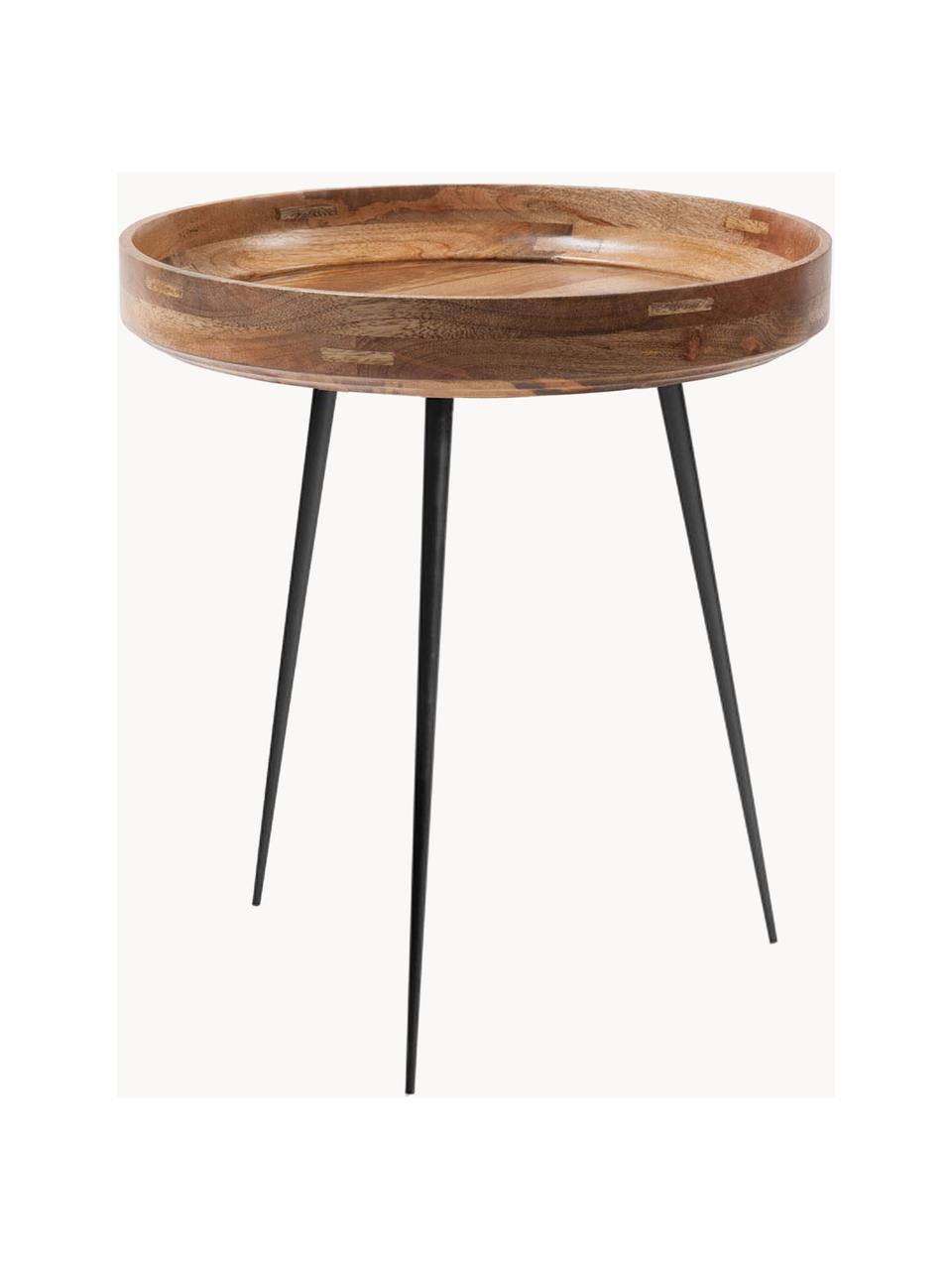 Mesa auxiliar Bol Table, Tablero: madera de mango, lacada t, Patas: acero, pintura en polvo, Madera de mango, negro, Ø 46 x Al 52 cm