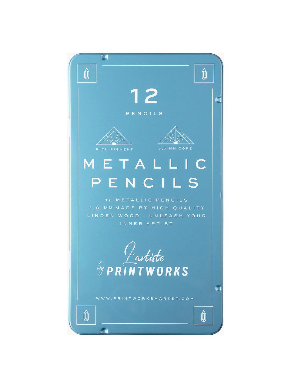 Súprava farebných ceruziek Metallic, 12 dielov, Modrá, Š 11 x V 19 cm