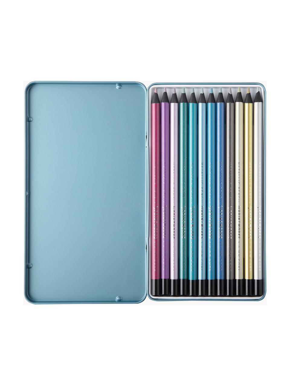 Sada barevných pastelek Metallic, 12 dílů, Modrá, Š 11 cm, V 19 cm