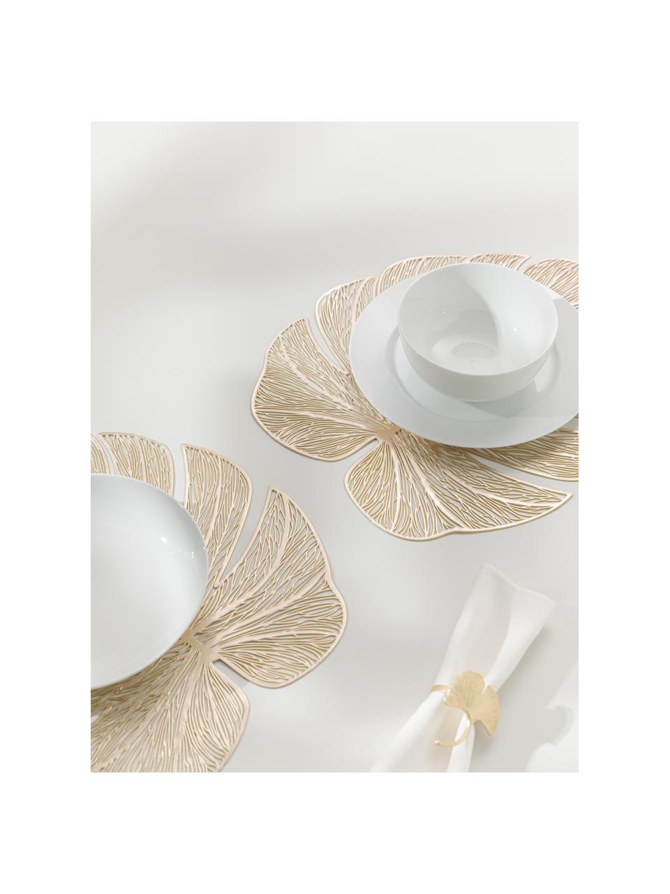 Gouden kunststof placemats Leaf in bladvorm, 2 stuks, Kunststof, Goudkleurig, B 33 x L 40 cm