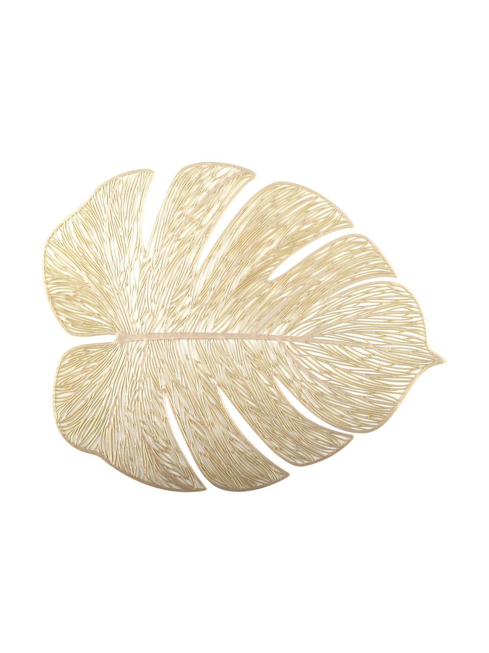 Gouden kunststof placemats Leaf in bladvorm, 2 stuks, Kunststof, Goudkleurig, B 33 x L 40 cm