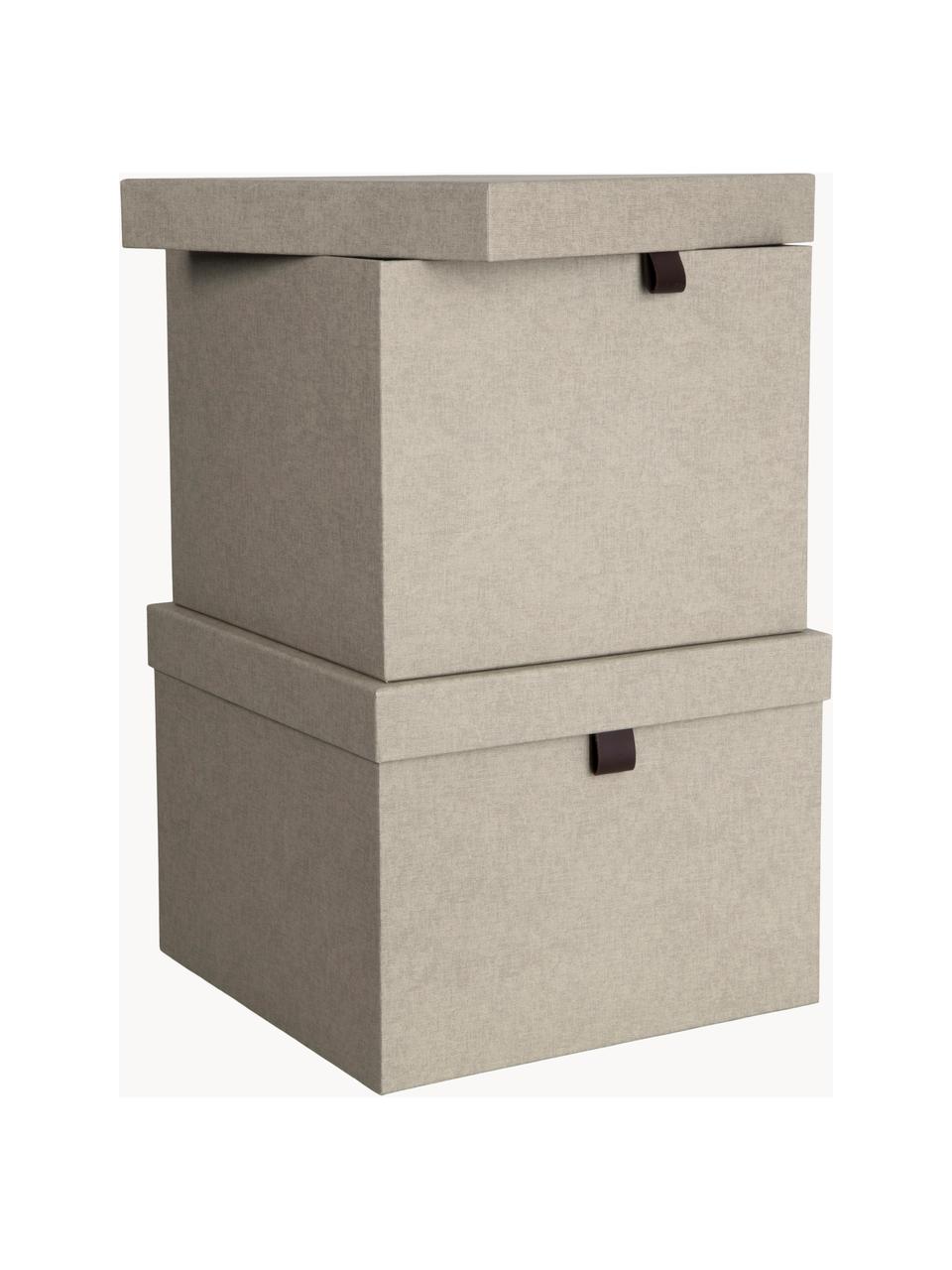 Set 2 scatole Tristan, Scatola: solido, cartone laminato, Manico: pelle, Beige chiaro, Set in varie misure