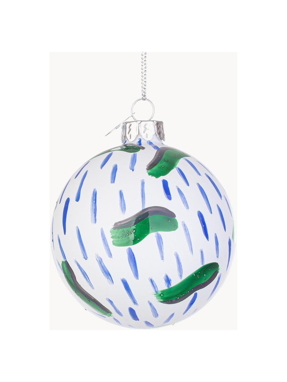 Boules de Noël Drawing, tailles variées, Verre, Blanc, bleu roi, noir, vert, Ø 8 x haut. 8 cm, 12 pièce