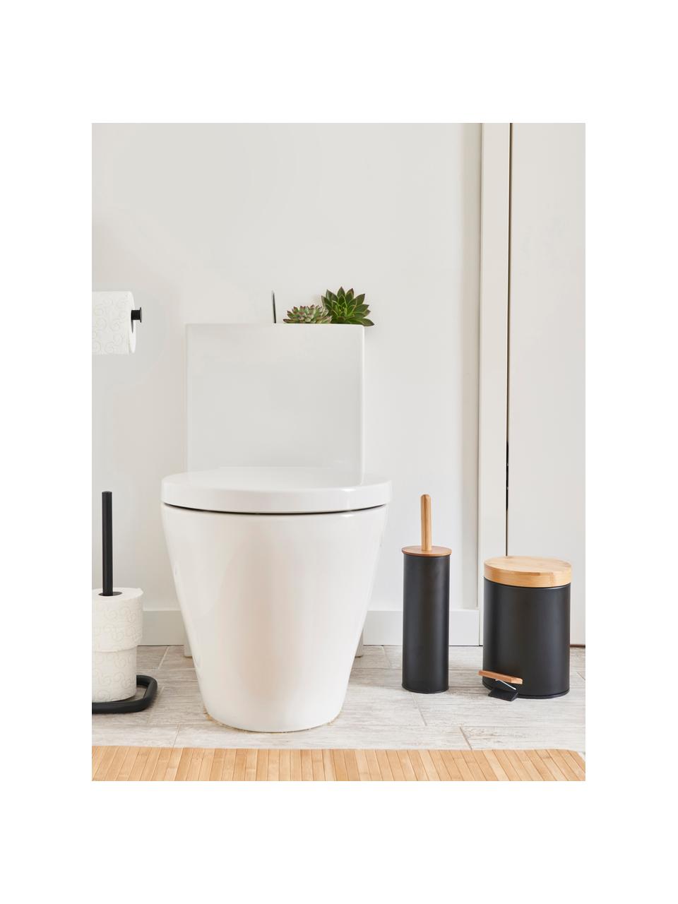 Toiletborstel Tallin, Houder: gecoat metaal, Deksel: bamboe, Zwart, helder hout, Ø 10 x H 38 cm