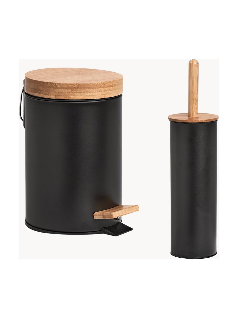 Toilettenbürste Tallin, Behälter: Metall, beschichtet, Deckel: Bambus, Schwarz, Helles Holz, Ø 10 x H 38 cm