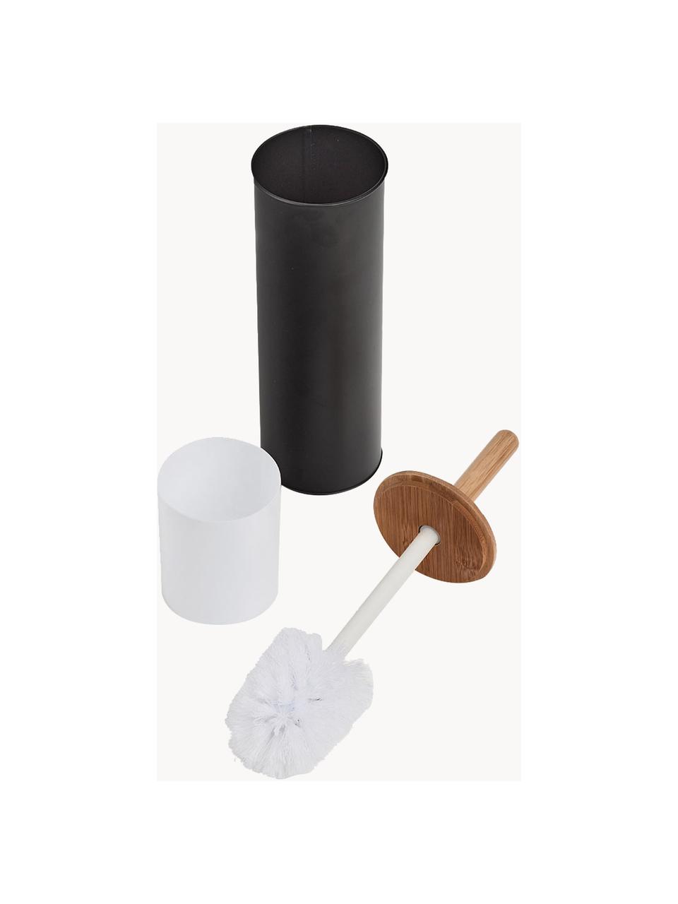 Toiletborstel Tallin, Houder: gecoat metaal, Deksel: bamboe, Zwart, helder hout, Ø 10 x H 38 cm